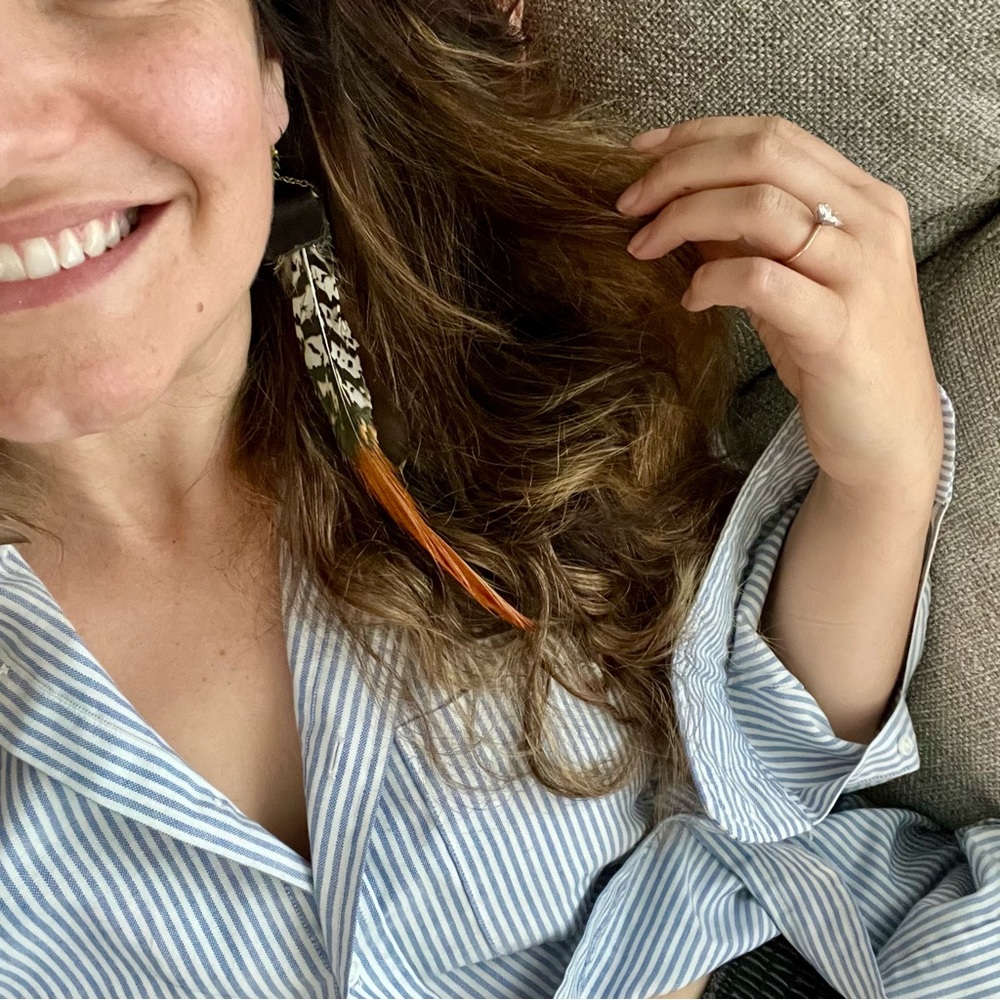 Pheasant Feather and Genuine Leather Extra-Long Dangly Earrings 🌿
